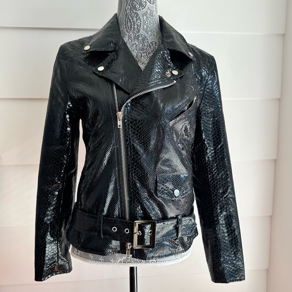 Black Snake Python Embossed Biker Jacket Size M M… - image 1